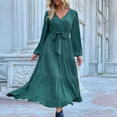 Casual Long Sleeve Solid Color Dress Draping Effect Adomoo