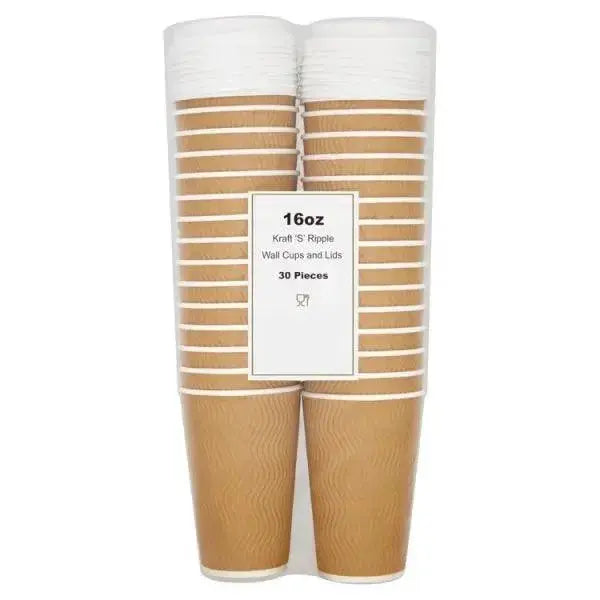 16oz Kraft S Ripple Wall Cups and Lids 30 Pieces  Adomoo