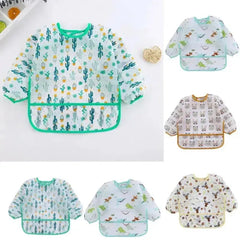 Baby Bibs New Cute Children Baby Stuff Toddler Waterproof Long Sleeve Art Smock Feeding Bib Apron for Kids 1-4 Years Adomoo