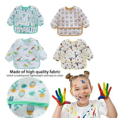 Baby Bibs New Cute Children Baby Stuff Toddler Waterproof Long Sleeve Art Smock Feeding Bib Apron for Kids 1-4 Years Adomoo