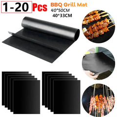 1–20Pcs Non-Stick BBQ Grill Mat – Reusable Heat-Resistant Outdoor Baking Sheet Pad for Barbecue, 40x50cm & 33x40cm  Adomoo