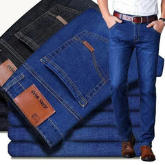 Men's Fashion Business Jeans – Classic Stretch Slim Denim (Black/Blue)  Adomoo