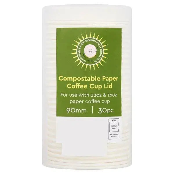30 Compostable Paper Coffee Cup Lid 90mm  Adomoo