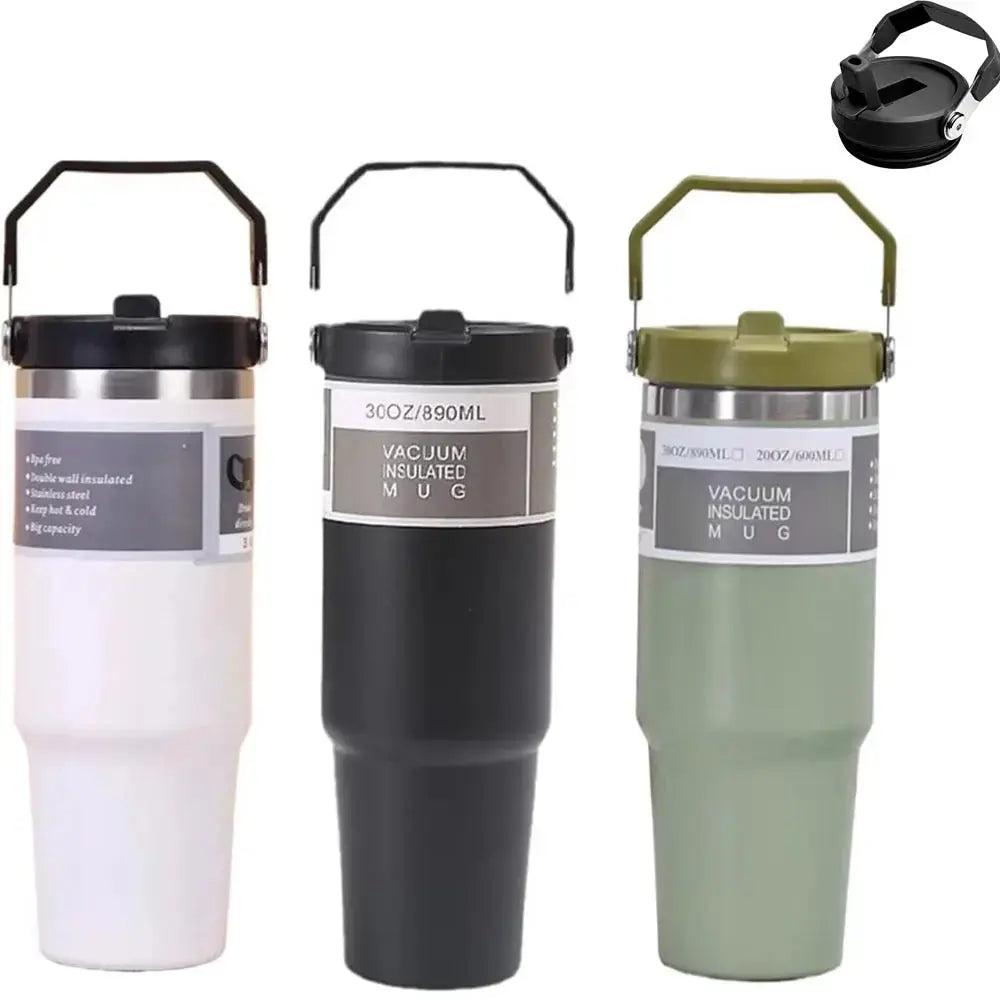 30oz Stainless Steel Thermos Mug with Tritan Lid & Handle – Double-Layer Vacuum Insulated for Hot & Cold Drinks  Adomoo