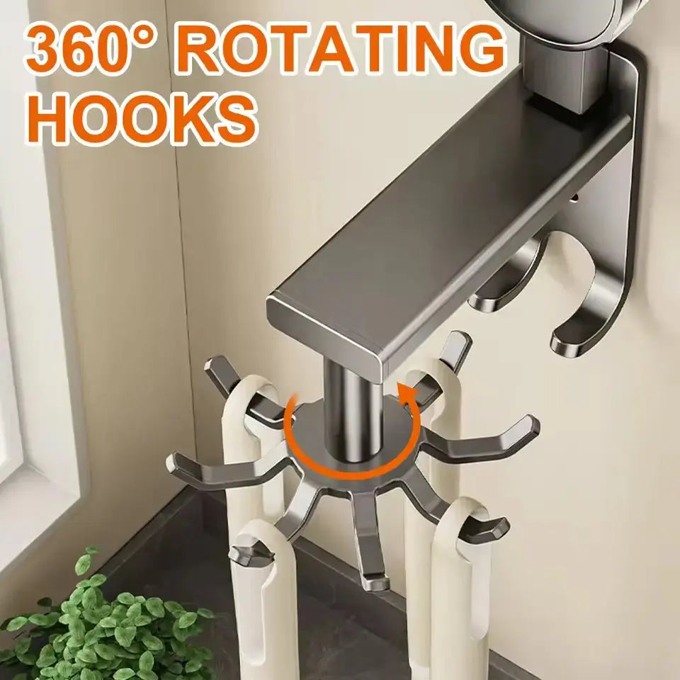 360° Swivel Wall Hangers Kitchen 10 Piece Hooks Rack No-Punching Kitchen Utensils Shovel Chopping Board Storage Stainless Steel  Adomoo