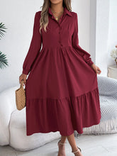 Lapel Casual Loose Long Sleeve Ruffled Shirt Dress Adomoo