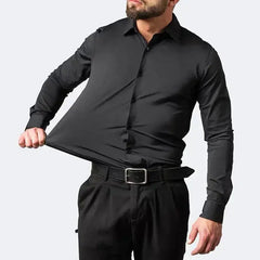 Men's long-sleeved, non-iron, elastic dress shirt for professional work attire. Stand-up collar (55-105kg)  Adomoo