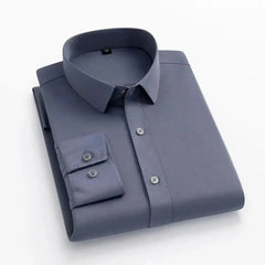 Men's long-sleeved, non-iron, elastic dress shirt for professional work attire. Stand-up collar (55-105kg)  Adomoo