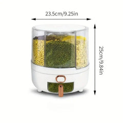 6-Compartment 360° Rotating Airtight Food Storage Container - Moisture-Proof for Cereal, Candy, Rice - Kitchen Pantry Organizer  Adomoo