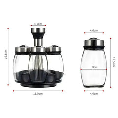 7-Piece Spice Jar Set with Rotating Rack. Glass Seasoning & Salt Shakers Storage  Adomoo