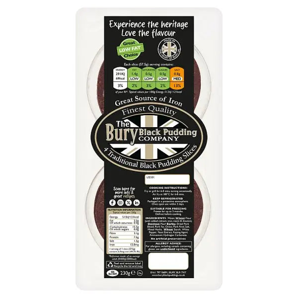 The Bury Black Pudding Company 4 Traditional Black Pudding Slices 230g  Adomoo