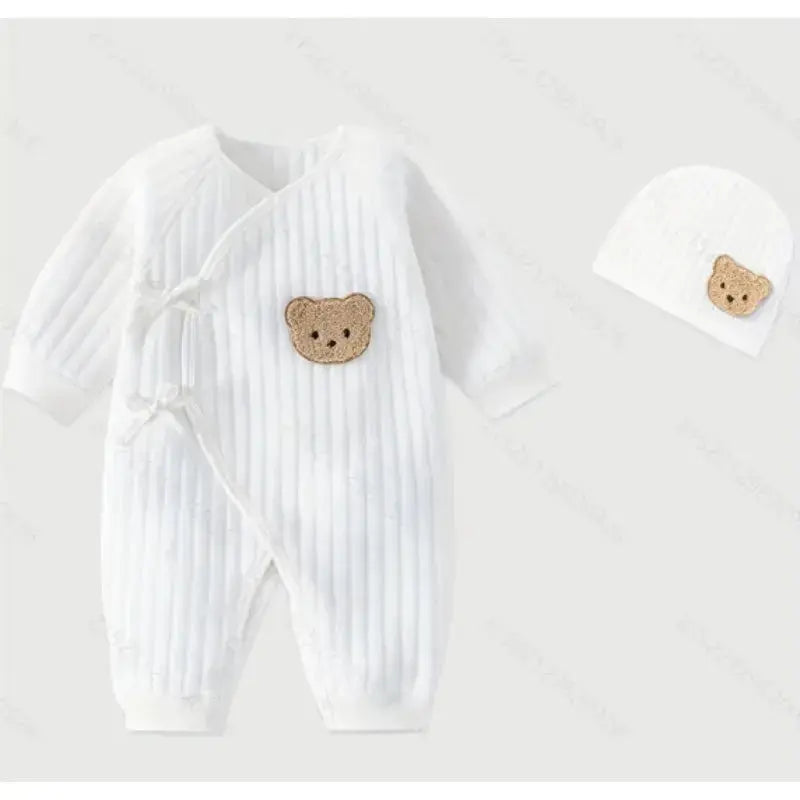 All Seasons Newborn Baby Boy Girl Romper 100% Pure Cotton Soft Cartoon Bear Bodysuit with Hat  Adomoo