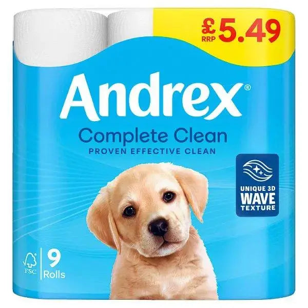 Andrex Complete clean Toilet Tissue 9 Roll £5.49 PMP (Case of 4)  Adomoo