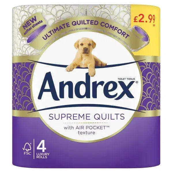 Andrex® Supreme Quilts Toilet Tissue, 4 Quilted Toilet Rolls £2.99 PMP (Case of 6)  Adomoo
