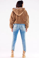Awama pleasant warm material zippered jacket with hood  Adomoo