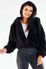 Awama pleasant warm material zippered jacket with hood  Adomoo