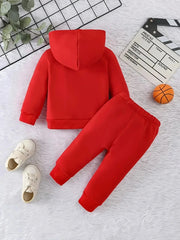 Baby Boy KING Crown Pattern Fleece Hoodie+Casual Pants Two Piece Set Spring and Autumn Sportswear  Adomoo