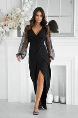Bicotone sequin sleeves evening dress  Adomoo