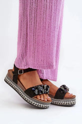 Women’s Eco-Suede Sandals – Decorated Platform with Adjustable Buckle Strap  Adomoo