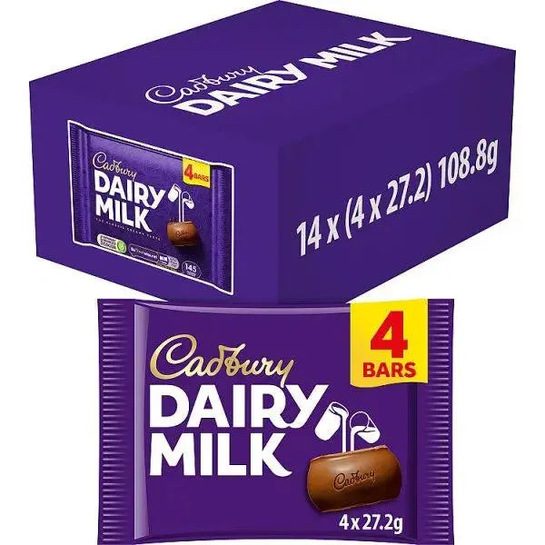 Cadbury Dairy Milk Chocolate Bar 4 Pack 108.8g (Case of 14)  Adomoo