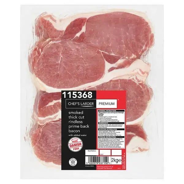 Chef's Larder Premium Smoked Thick Cut Rindless Prime Back Bacon 2kg  Adomoo