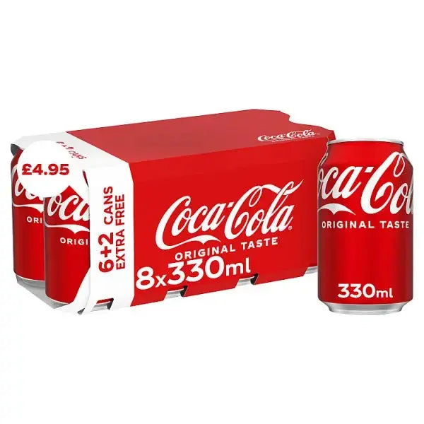 Coca-Cola Original Taste 8 x 330ml Cans (6 + 2 x 330ml Extra Free)(Case of 3)  Adomoo