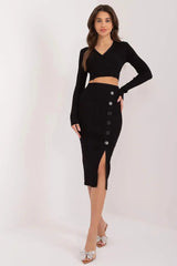 Factory Price long-sleeved sweater and midi skirt  Adomoo