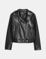 Faux Leather Biker Jacket  Adomoo