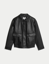 Faux Leather Relaxed Fit Jacket Adomoo