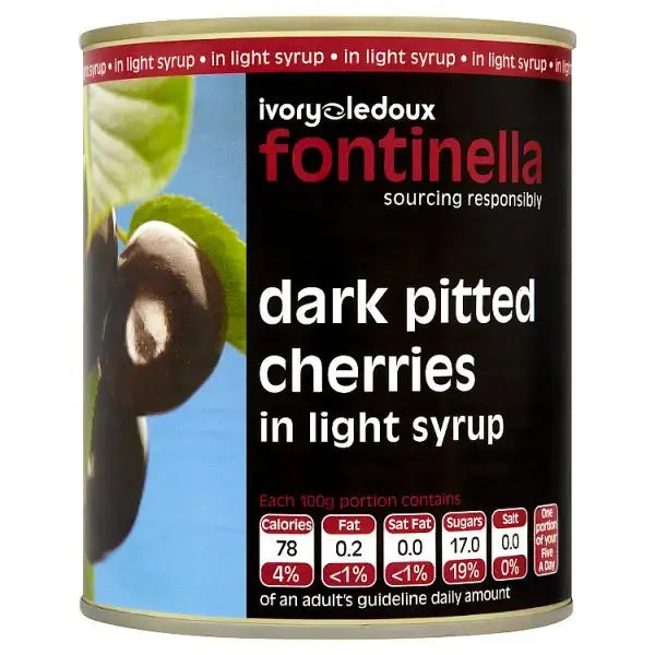 Fontinella Dark Pitted Cherries in Light Syrup 810g  Adomoo