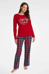 Henderson red color sleeved blouse and pants womens pajamas Adomoo