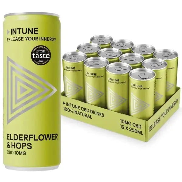 INTUNE CBD Elderflower & Hops CBD Drink 12 x 250ml Cans  Adomoo