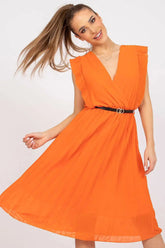 Italy Moda Pleated summer dress for many occasions, with short ruffle sleeves. Adomoo
