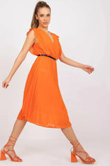 Italy Moda Pleated summer dress for many occasions, with short ruffle sleeves.  Adomoo