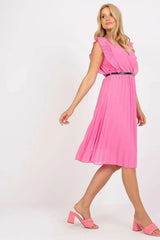 Italy Moda Pleated summer dress for many occasions, with short ruffle sleeves.  Adomoo
