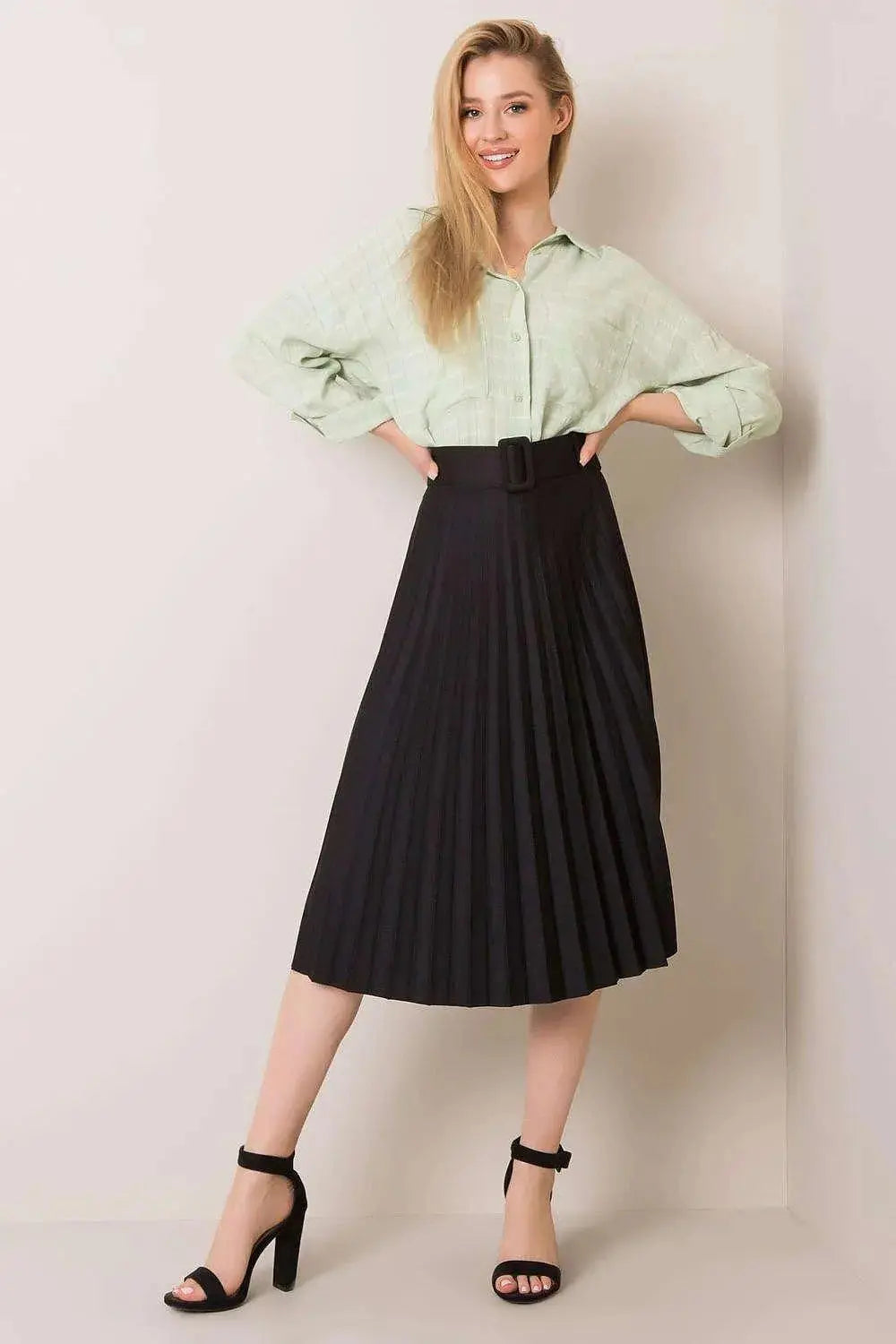 Italy Moda elastic waistband pleated skirt Adomoo