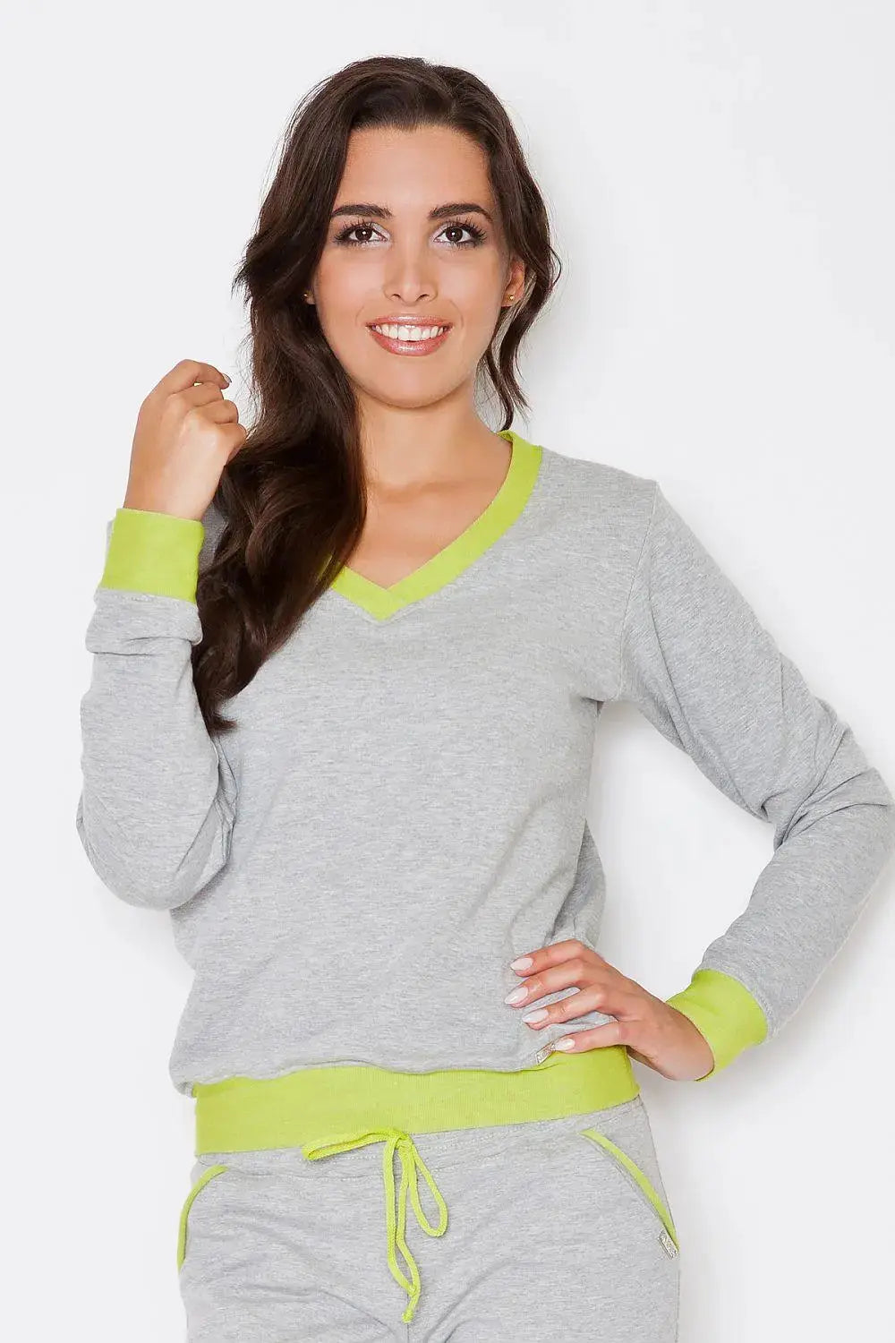 Katrus grey cotton sweatshirt with long sleeves  Adomoo