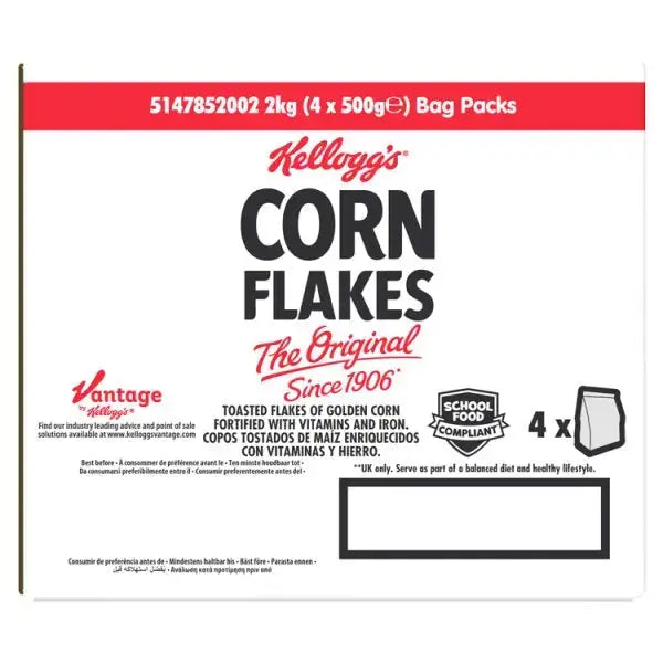 Kellogg's Corn Flakes Cereal Bag Pack 4 x 500g (2kg) Adomoo
