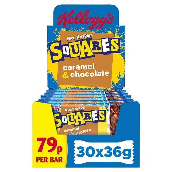 Kellogg's Rice Krispies Squares Caramel & Chocolate Snack Bar 30 x 36g (Case of 30) Adomoo
