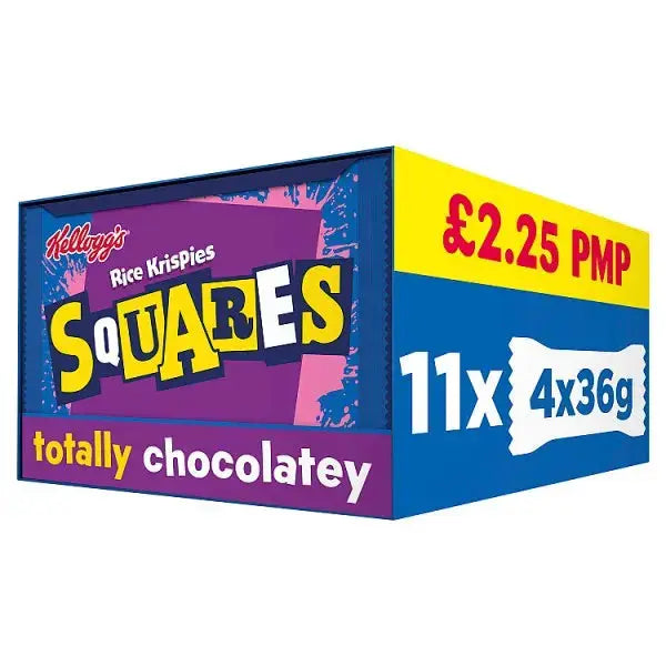 Kellogg's Rice Krispies Squares Chocolate Snack Bars 4 x 36g (Case of 11) Adomoo