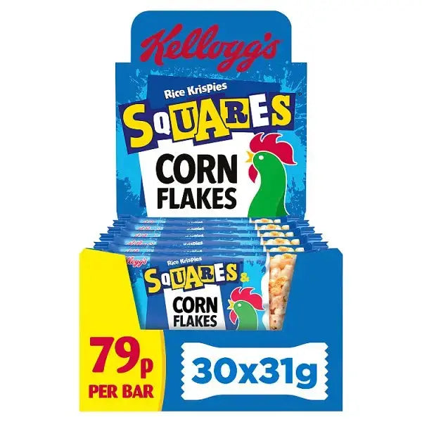 Kellogg's Rice Krispies Squares Corn Flakes Snack Bar 30 x 31g (Case of 30) Adomoo