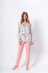 M-Max unbuttoned long pants and t-shirt womens pajamas Adomoo