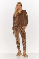 Makadamia elegant and feminine velour knit tracksuit  Adomoo