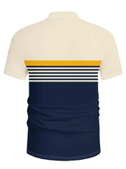 Men's 3D Horse Print Polo Shirt – Short Sleeve Striped Color Block Golf Shirt, Casual Sporty Summer Top  Adomoo