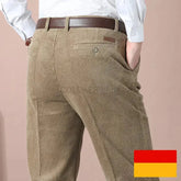 Men's Autumn Corduroy Pants - Straight Fit Flat-Front Casual Chinos - Black Adomoo