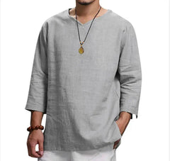 Men's New 3/4 Sleeve Loose Solid Casual Large Pullover Shirt  Adomoo