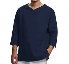 Men's New 3/4 Sleeve Loose Solid Casual Large Pullover Shirt  Adomoo