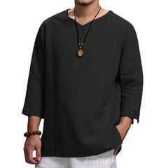 Men's New 3/4 Sleeve Loose Solid Casual Large Pullover Shirt  Adomoo