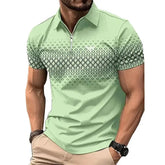 Men’s Summer Sporty Short Sleeve Polo Shirt – Casual Lapel Zipper, Printed Quick-Dry Polyester Top  Adomoo