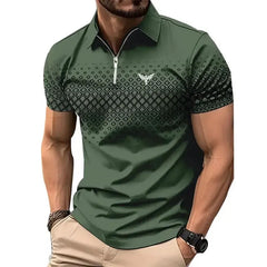 Men’s Summer Sporty Short Sleeve Polo Shirt – Casual Lapel Zipper, Printed Quick-Dry Polyester Top  Adomoo